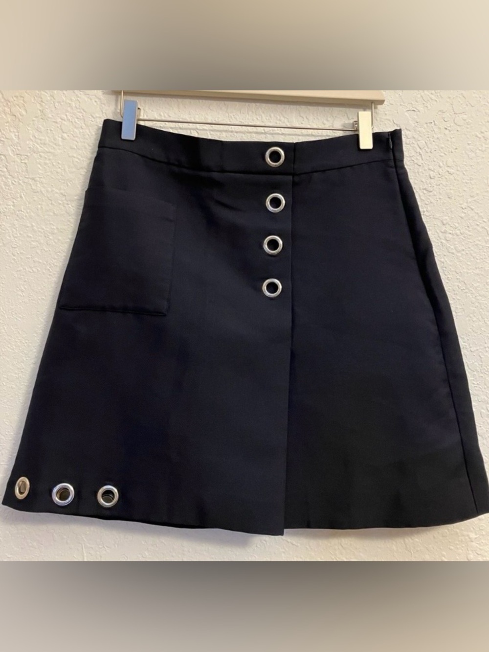 MISSONI Navy Blue Faux Wrap Grommet A-Line Skirt. IT/44 US/8. NWT. Made in Italy